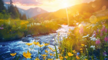 Fototapeta premium Water flowing summer spring background