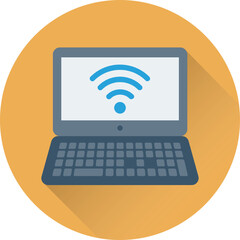 Flat round icon of internet signals 