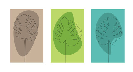 Monstera Leaves Minimalist Abstract Illustration Set. Design element and nature concept vector