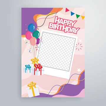 happy birthday cartoon flyer design, Photo Collage design template for birthday card