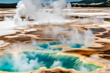 The Fountain Paint  is a mud  located between the Midway and Lower Geyser basins in Yellowstone National Park. - Powered by Adobe