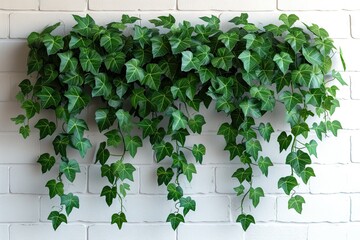 Fototapeta premium Green leaves of a Javanese treebine or Grape ivy plant hanging on a white background