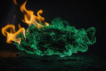 Ethereal Inferno Conceptual Image of Green Flames Dancing on a Black Background