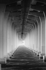 Deep holes formed by bridge pillars.