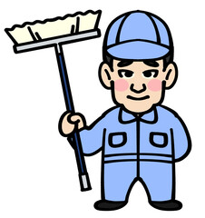 男性清掃員のデフォルメイラスト素材