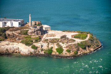 Aerial view of Alcatraz Island in San Francisco