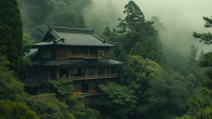 A Japanese priests house on the hill - obrazy, fototapety, plakaty