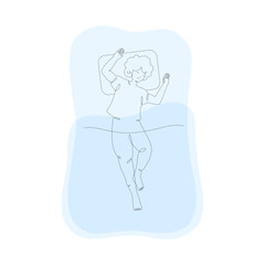 Girl sleeping in bed, top view, isolated line art illustration - 738566968