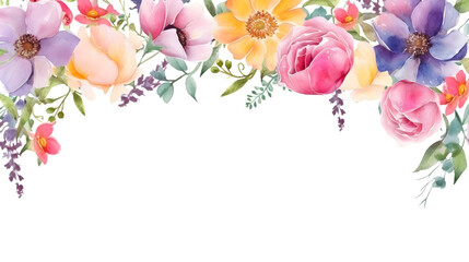 Watercolor floral decorations on transparent background