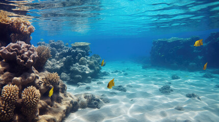 Naklejka premium Underwater world, Underwater views, coral reefs and fish. Generative AI