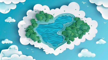 paper cut heart shape ocean view