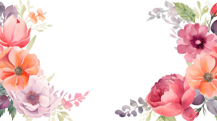 Watercolor floral decorations on transparent background