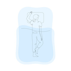 Girl sleeping in bed, top view, isolated line art illustration - 738567309