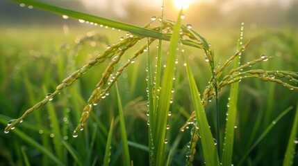 The dew point of the paddy in the early morning