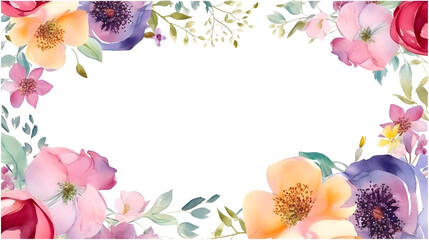 Watercolor floral decorations on transparent background