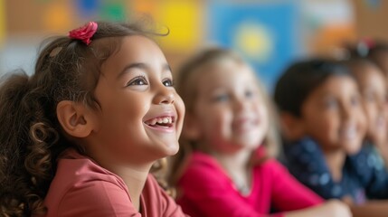 Obraz premium Happy children in classroom setting, showcasing joy and learning in an educational environment.