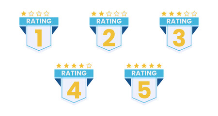 Star rating design isolated on white background. Five stars rating