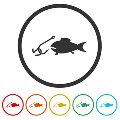  Fish icon. Set icons in color circle buttons