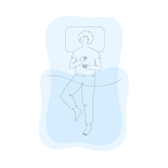 Boy sleeping in bed, top view, isolated line art illustration - 738567963