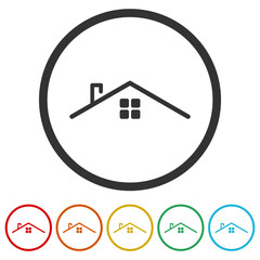 House roof icon logo. Set icons in color circle buttons
