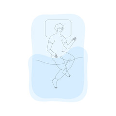 Boy sleeping in bed, top view, isolated line art illustration - 738568107