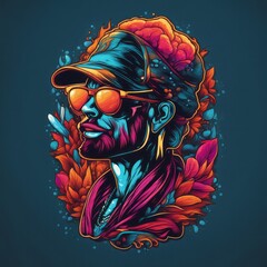 vector illustration of a portrait of a man with a hat and sunglasses on a dark background. vector illustration of a portrait of a man with a hat and sunglasses on a dark background. hipster guy with h