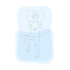 Boy sleeping in bed, top view, isolated line art illustration - 738568378