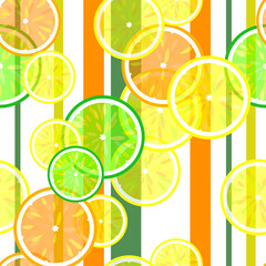Seamless pattern. Vector background from circles of lemon, tangerine, lime. Citrus slices