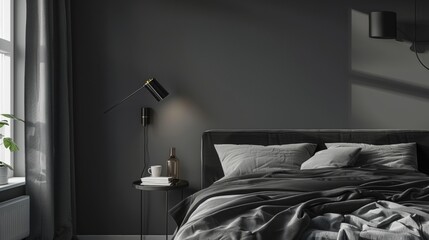 Cozy Bedroom with Wall-Mounted Reading Lamp AI Generated.