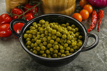 Sweet canned young green peas