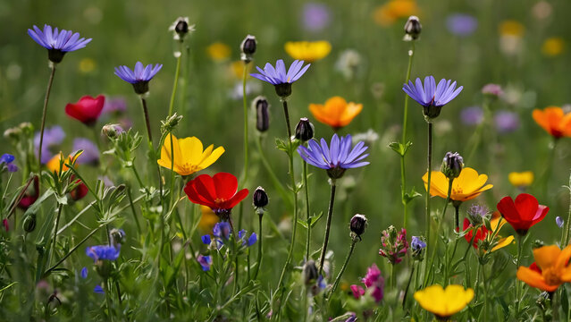 Colorful Wildflower Meadow with Room for Nature Preservation Messaging
