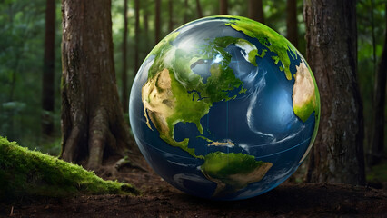 Obraz na płótnie Canvas Earth Day Celebration Banner with Globe and Trees, Room for Environmental Advocacy 