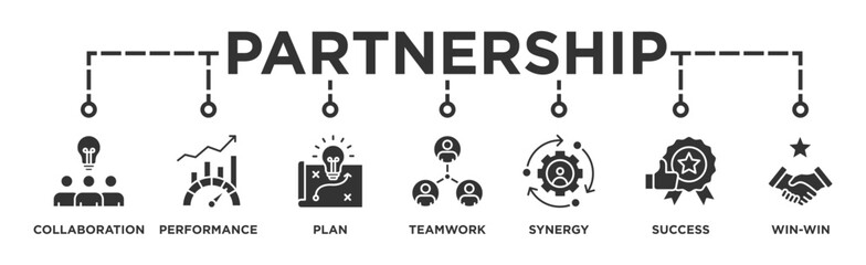 Partnership banner web icon vector illustration concept with icon of collaboration, performance, plan, teamwork, synergy, success and win-win solution