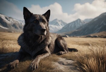 A dog, a stray. A large wolf-like animal surrounded by wild nature.