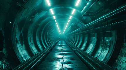 Dark tunnel with glowing
