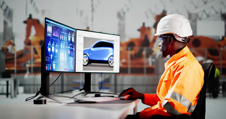African American Coder Using Computer At Desk