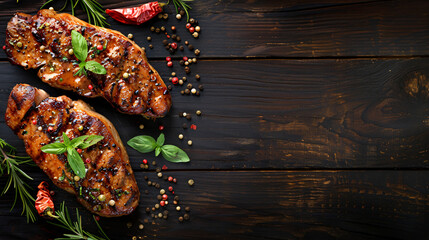 Delicious grilled pork steaks with spices