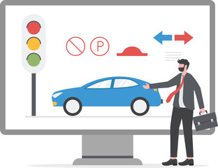 Learning Driving or Traffic Rules and Regulation at Driving School, Driving basics and road signs

