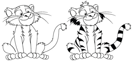 Two cartoon cats with distinct striped patterns
