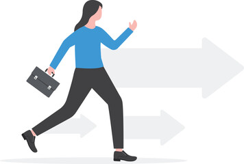 Businessman running with Arrows for Growth, Competition, Challenges and Development, Moving Forward, Directional Guidance

