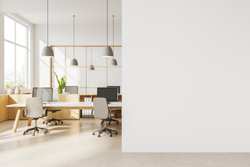 Plakaty  Modern white coworking office interior with blank wall