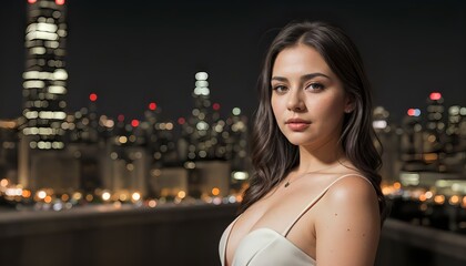 Portrait of a beautiful asian woman in the city at night