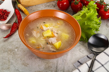 Homemade chicken soup with vegetables