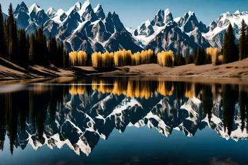 Store enrouleur occultant Chaîne Teton Reflection of the snow-covered Grand Teton Mountain Range in a beautiful lake at springtime.