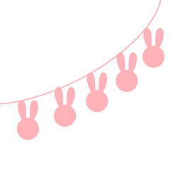 Cute horizontal doodle border with colorful bunny ribbon flag garland Easter egg element decor	