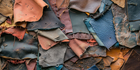 Scraps Of Leather And Fabric Carelessly Stitched Between Your Background Wallpaper Created Using Artificial Intelligence