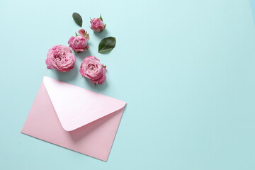 pink rose and envelope