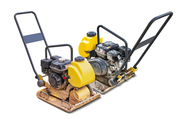 A compact vibrating plate machine is placed. The machine is designed for soil compaction,...