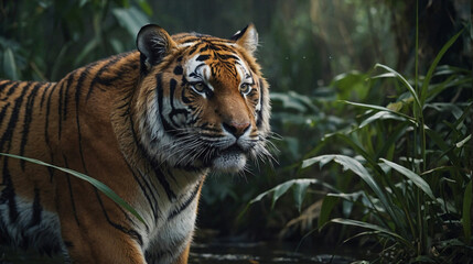 Obraz premium Photo landscape of a large, ferocious tiger in the Amazon rainforest