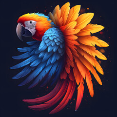 Fototapeta premium Vibrant parrot illustration on dark background. Exotic bird and tropical theme concept for design and print